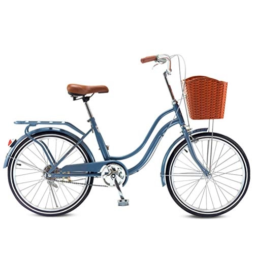 Vélos de villes : MC.PIG Vélo Femme Urbaine adulte-22 Pouces Dames vélo Homme étudiant vélo de Banlieue en Aluminium vélo de Ville, vélo rétro de Style néerlandais avec Panier (Color : Blue)