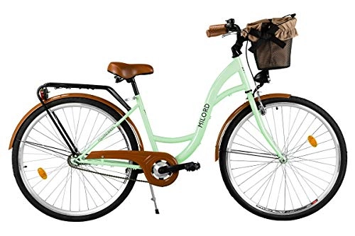 Vélos de villes : Milord. City Comfort Bike pour femme Style hollandais avec porte-arrière, 1 vitesse, menthe, 66 cm