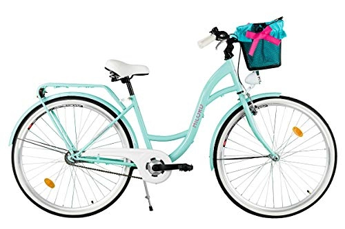 Vélos de villes : Milord. City Comfort Bike pour femme Style hollandais avec porte-arrière, 3 vitesses, Aqua, 66 cm