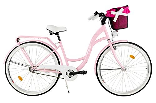 Vélos de villes : Milord City Comfort Vélo de ville pour femme Style hollandais avec porte-bagages arrière 3 vitesses Rose 26"