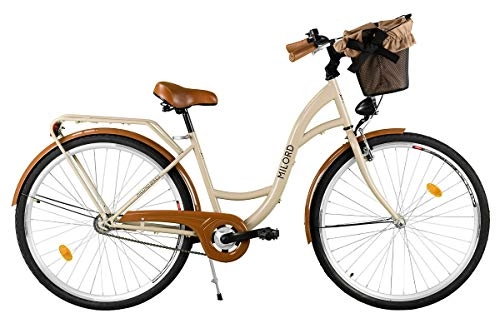 Vélos de villes : Milord. City Comfort Vélo pour femme style hollandais avec porte-arrière, 1 vitesse, marron, 66 cm