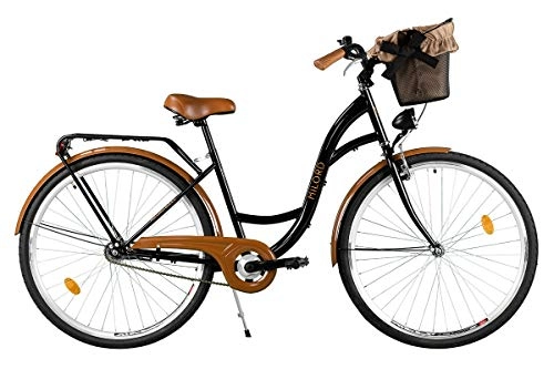 Vélos de villes : Milord. City Comfort Vélo pour femme style hollandais avec porte-arrière, 3 vitesses, marron – noir, 66 cm