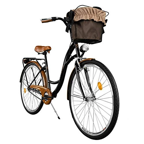 Vélos de villes : Milord. Vlo de Confort avec Panier Bicyclette Femme City Bike Vlo de Ville, 1 Vitesse, Brun Noir, 26 Pouces