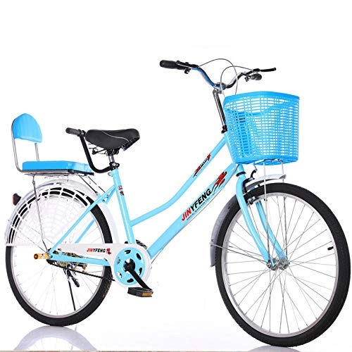 Vélos de villes : Minkui Vlo de Ville Commode pour Dames, vlo Adulte mle et Femelle de 24 Pouces, Coussin Confortable avec Cloche de Voiture-Bleu_26 Pouces