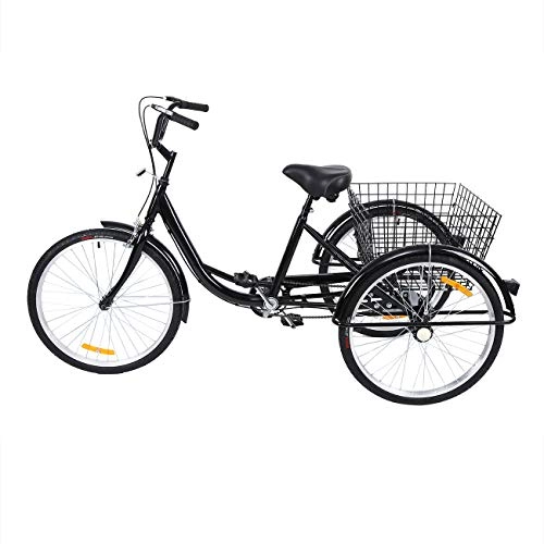 Vélos de villes : MuGuang 24 Pouces 3 Roues Seule Vitesse Velo Tricycle Trike Cruise avec Panier pour Les Adultes et Les Personnes âgées（Noir）