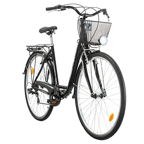 Vélos de villes : Multibrand Distribution Probike 28 Pouces Vélo de Ville 7 Vitesses, Panier, éclairage de vélo, Femmes, Hommes adaptés de 170-185 cm (Noir Gris)