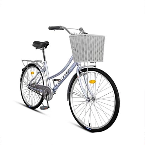 Vélos de villes : N / Z Accueil Équipement Vélos de Confort Vélos de Route 26 Pouces en Alliage d'aluminium vélo Banlieue Urbain rétro Voiture Hommes et Femmes Voiture de Ville Bleu Clair chaîne à Une Vitesse