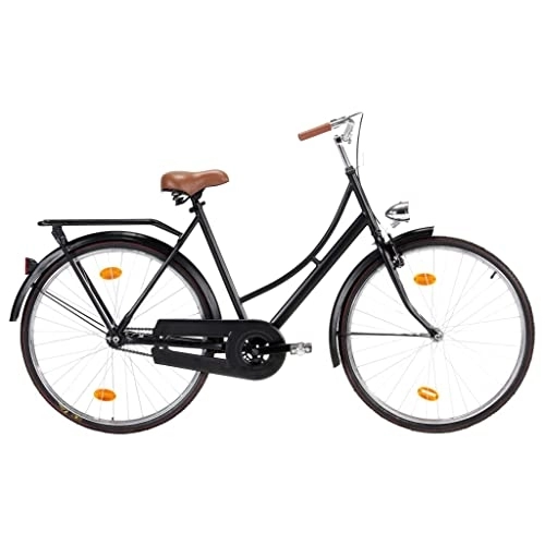 Vélos de villes : Noir Mat Matériau du Cadre / de la Fourche / du Guidon / de la Selle : Acier Vélo hollandais à Roue de 28 Pouces 57 cm pour femmesÉquipements Sportifs Loisirs de Plein air Cyclisme Vélos