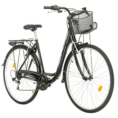 Vélos de villes : Probike 28 Pouces Vélo de Ville 7 Vitesses, Panier, éclairage de vélo, Femmes, Hommes adaptés de 170-185 cm (Noir)