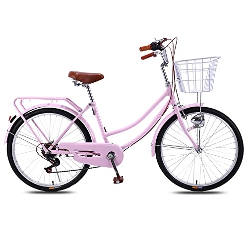 Vélos de villes : Qian Citybike Vélo de ville avec panier 24" 6 vitesses (rose)
