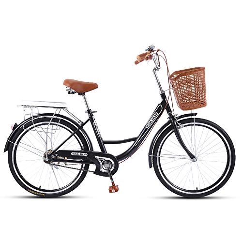 Vélos de villes : QX 26 Pouces Vélos de Ville Homme Femme 7 Vitesses Femme City Bike Outdoor Sports City Vélo Shopper Vélo + Basket + Bell, Single Speed b
