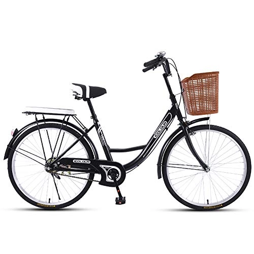 Vélos de villes : QX Vélo de Confort avec Panier Bicyclette Femme City Bike Vélo de Ville, 1 Vitesse, 24 Pouces, Noir