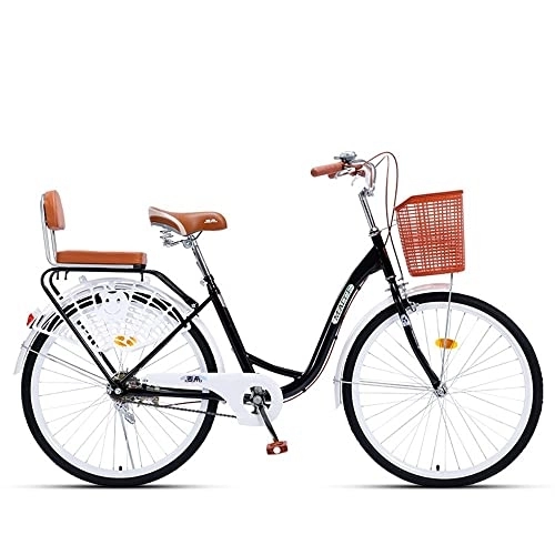 Vélos de villes : TAURU Vélo de montagne pour adulte en acier au carbone de style rétro avec dossier antidérapant et résistant à l'usure (66 cm, noir)