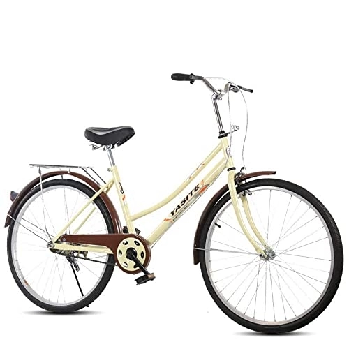 Vélos de villes : TAURU Vélo de travail rétro pour adulte avec panier, vélo de plage pour femme (66 cm, jaune)