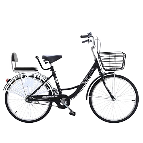 Vélos de villes : TAURU Vélo vintage pour femme avec panier, vélo de ville pour adulte avec cadre en acier au carbone, double frein en V, vitesse unique, vélo confortable avec selle et guidon réglables