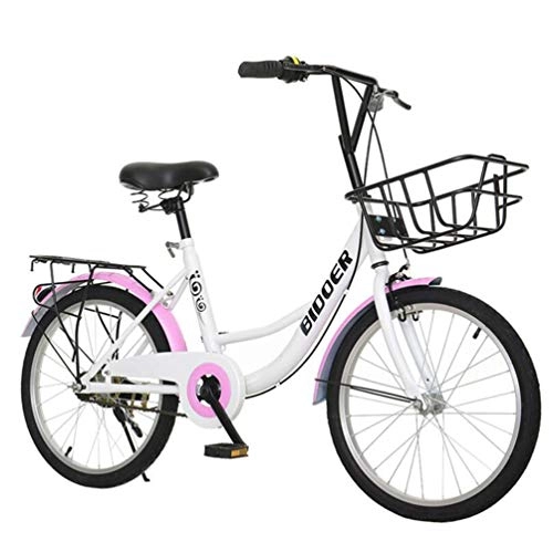 Vélos de villes : Tbagem-Yjr Vélo De Route De Ville, Style Libre for Enfants du Voyage en Plein Air avec Panier Avant, (Color : White Pink, Size : 22 inch)