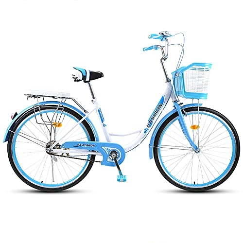 Vélos de villes : TBNB Vélo de Plage 24 / 26 Pouces pour Jeunes / Adultes, vélo de Route pour Femmes avec Panier et siège arrière, Vitesse Unique (Bleu 24 Pouces)