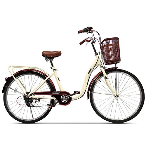 Vélos de villes : Ti-Fa 26"Ville Loisirs vélo Femmes vélo en Aluminium Cruiser vélo 6 Vitesses Shift V Freins Ville lumière Banlieue rétro Dames Adulte avec Panier de Voiture