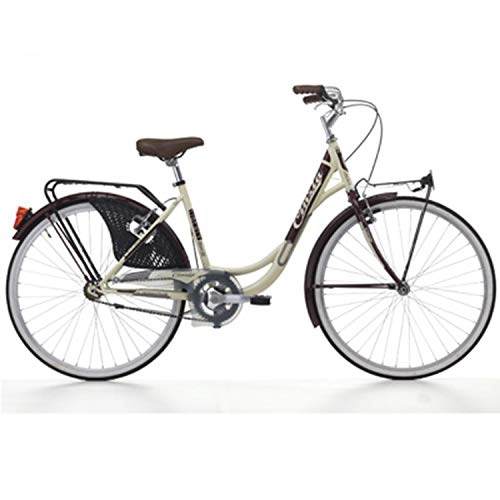 Vélos de villes : Velo City Bike 26 Cinzia Liberty Acier Femme MONOVITESSE Creme-Rouge Fonce Taille 44