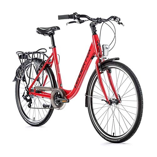 Vélos de villes : Velo musculaire city bike 26 leader fox domesta 2021 femme rouge 7v cadre alu 17 pouces (taille adulte 165 173 cm)