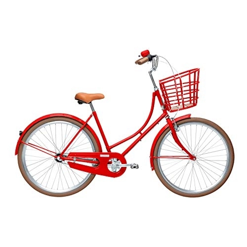 Vélos de villes : Velorbis Vélo confortable pour femme Urban Chic 3 vitesses, 20 pouces avec grand panier et pneus anti-crevaison (rouge, 50 cm / 3 vitesses)