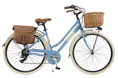 Vélos de villes : Via Veneto by Canellini Vélo de ville CTB vintage Aluminium femme - Avec panier, sacs et sonnette (46, Bleu)