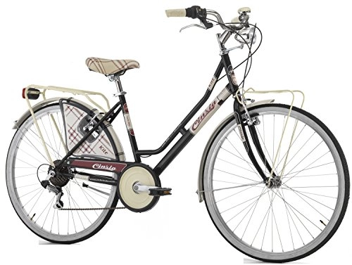 Vélos de villes : Vélo Cicli Cinzia Kilt pour femmes, cadre en acier, 6 vitesses, pneu 26", taille 44 (Noir, H 44)
