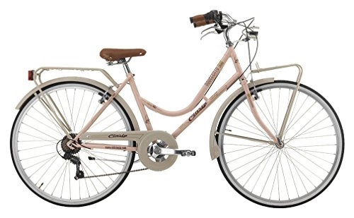 Vélos de villes : Vélo Cicli Cinzia Novecento pour femmes, cadre en acier, 6 vitesses, pneu 28", taille 45 (Poudre / Gris Sable, H 45)