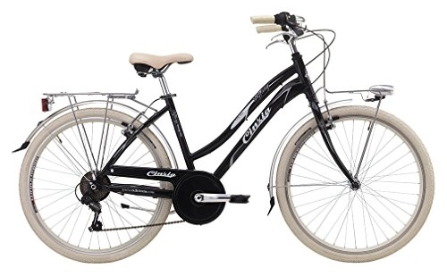 Vélos de villes : Vélo Cicli Cinzia Tiffany pour femmes, cadre en aluminium, 6 vitesses (Noir, 28" - taille 46)