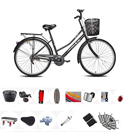 Vélos de villes : Vélo Confortable vélo léger pour Femmes de 26 Pouces pour Hommes étudiant Adulte vélo de Banlieue à roulement Complet Cadre en Acier à Haute teneur en Carbone adapté à la Hauteur 165-185cm