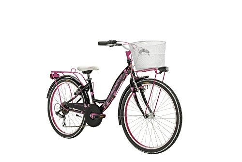 Vélos de villes : Vélo Cycles Adriatica CTB de fille, cadre en acier, roue de 24", dérailleur Shimano 6 vitesses, Taille 34, deux couleurs disponibles, Garçon, Nero con cesto, H 35