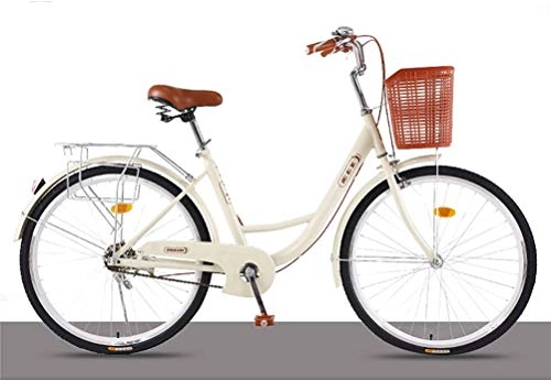 Vélos de villes : Vélo de plage pour femmes, vitesse unique pour femme de 26 pouces avec panier, vélo traditionnel classique décontracté de style hollandais Vélos de banlieue urbains confortables pour étudiants, D, 26'