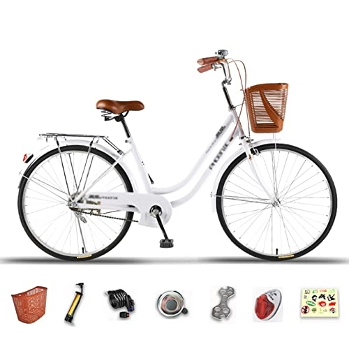 Vélos de villes : Vélo de Ville, 24". Vélo Vintage, avec Panier et Porte-Bagages arrière, vélo pour Femme, vélo de Ville, rétro, Vintage, Grey-24inch