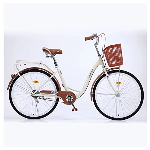 Vélos de villes : Vélo de ville pour femme, 24 pouces, 26 pouces 7 vitesses, vélo léger et confortable, cadre en acier carbone (Mika, Single Speed, Classique, 24 pouces).