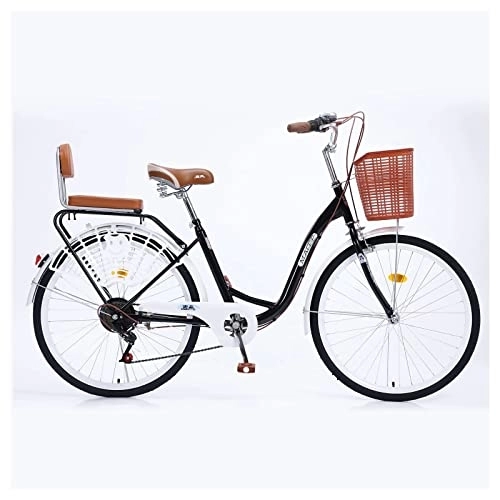 Vélos de villes : Vélo de ville pour femme, 24 pouces, 26 pouces, 7 vitesses, vélo léger et confortable, cadre en acier carbone (noir, 7 vitesses, 26 pouces).