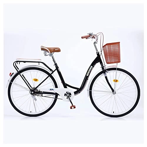 Vélos de villes : Vélo de ville pour femme, 24 pouces, 26 pouces, 7 vitesses, vélo léger et confortable, cadre en acier carbone (noir, vitesse unique, 24 pouces).