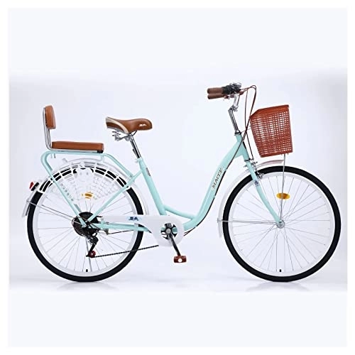 Vélos de villes : Vélo de ville pour femme, 24 pouces, 26 pouces 7 vitesses, vélo léger et confortable, cadre en acier carbone (vert, 7 vitesses, 24 pouces).