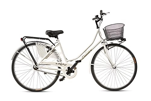 Vélos de villes : Vélo de ville vintage rétro pour femme Pays-Bas Taille 26 avec panier blanc