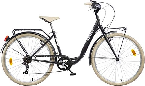 Vélos de villes : Vélo Femme Aurelia City 66 cm Alliage V-Brake Mouvement Thun Cartdrige avec Transmission 18 Vitesses Porte-Bagage Noir