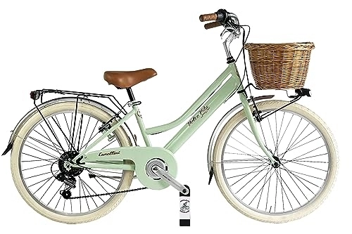 Vélos de villes : Vélo fille fille Canellini vélo citybike vintage rétro sweet vie via vénitien rétro panier shimano (vert clair)