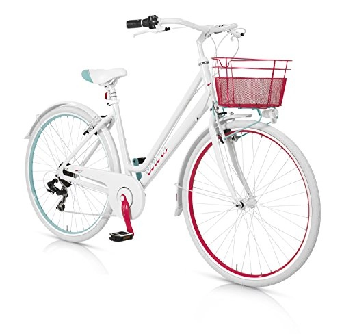 Vélos de villes : Vélo MBM COLORS Minimal aluminium femme à 6 vitesses - panier inclus