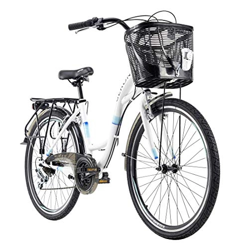 Vélos de villes : Vélo pour Dame 26'' Geroni Siro Blanc avec Panier TC 44 cm KS Cycling