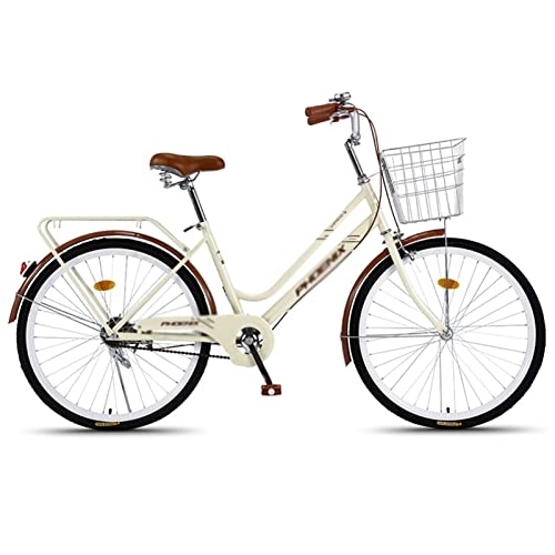 Vélos de villes : Vélo Retro Vintage, Vélos Cruiser, by vélo, 1 Vitess, avec Panier et Porte-Bagages arrière, Equipement City, Beige-24inch