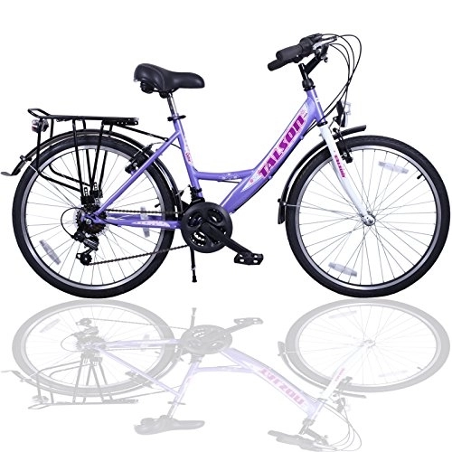 Vélos de villes : Vélo Talson 24" 21 vitesses Dérailleur Shimano avec éclairage, violet  / blanc