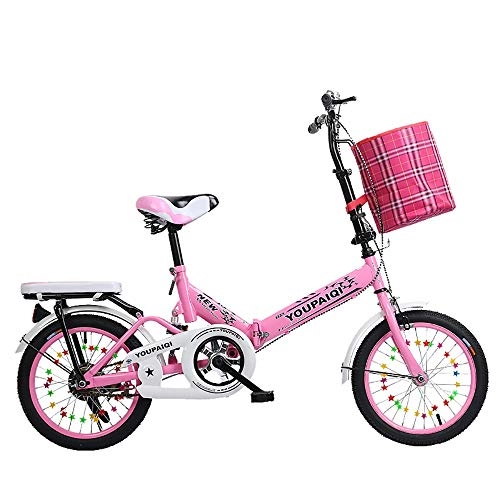 Vélos de villes : Vélo étudiant pliable pour filles et garçons, vélo d'entraînement en acier à haute teneur en carbone de 16 et 20 pouces, vélo enfant de 8 à 15 ans, rose (Size : 16'')