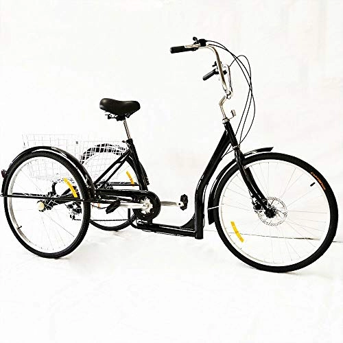 Vélos de villes : Wangkangyi 26 pouces 3 roues avec panier à provisions 6 vitesses Adulte Cruise Trike Ville Shopping Vélo Blanc élégant