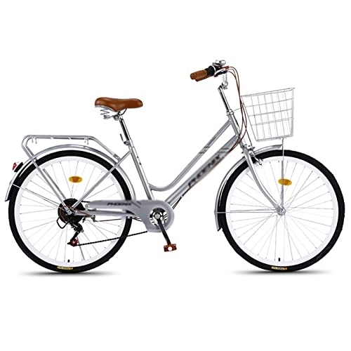 Vélos de villes : Winvacco Equipement City, avec Panier et Porte-Bagages arrière, vélo pour Femme, vélo de Ville, rétro, Vintage, 1Grey-24inch