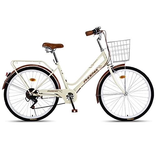 Vélos de villes : Winvacco Equipement City, avec Panier et Porte-Bagages arrière, vélo pour Femme, vélo de Ville, rétro, Vintage, Beige-24inch