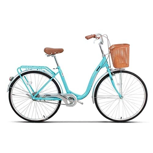 Vélos de villes : WOF Mesdames et vélo Filles Aluminium Cruiser Bike 26" V Freins Ville lumière rétro Banlieue avec Panier, gonfleur, Outil d'installation légère Adulte Ville vélo