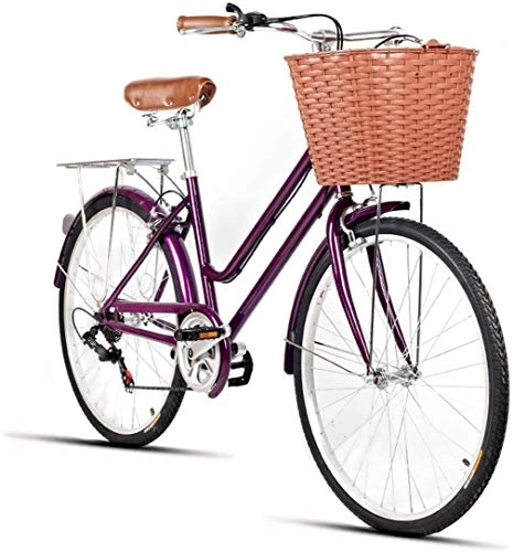 Vélos de villes : WOF Vélo de Ville for Dames - vélo de Loisirs à 6 Vitesses vélo de Ville Adulte léger de 26 Pouces avec Panier vélo de Banlieue for Dames